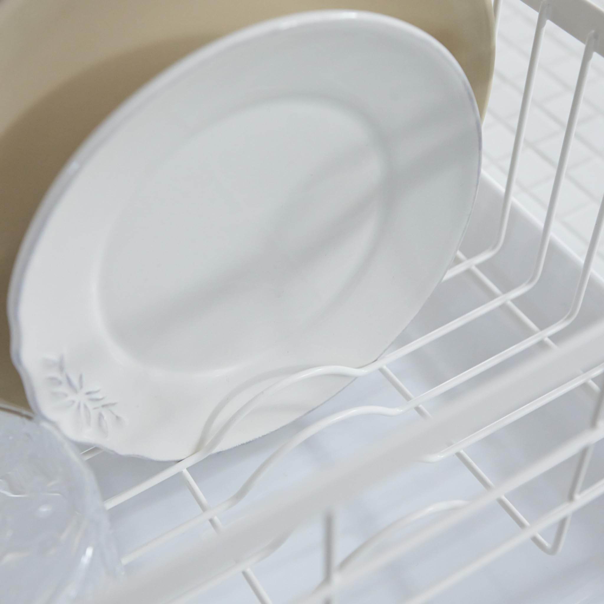 Yamazaki 3107 Tosca Dish Drainer, White, Steel/Wood/ABS Resin, 47 x 33.5 x 20 cm