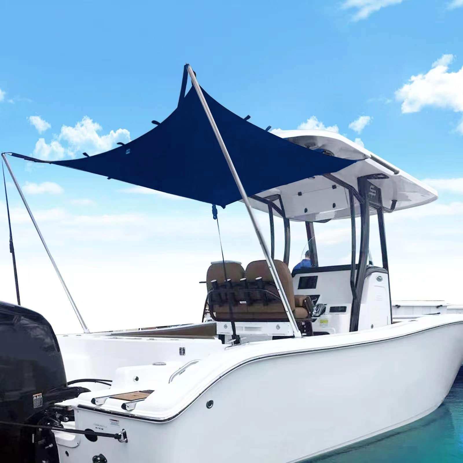 TeBaisea Boat Sun Shade Kit Boat Canopy, T-Top Boat Cover with Stainless Steel Telescopic Rod Foldable, High-Tech Polyester Fiber, Anti-Ultraviolet Dark Blue(70"×82"×59")