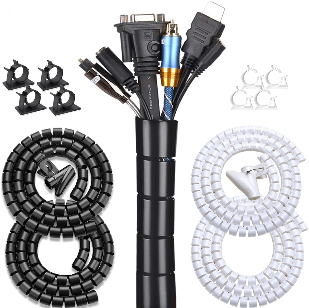 Cable Sleeve Orgainzer Black and White Cable Management Tubes Cord Keeper for TV Computer