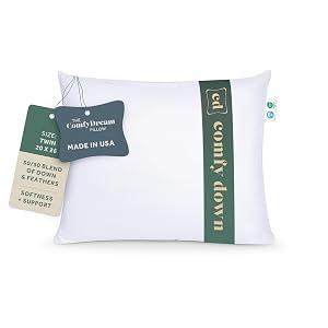 ComfyDown 50 50 Down Feather Blend ComfyDream Bed Pillow for Sleeping Egyptian Cotton Cover Made in USA Twin