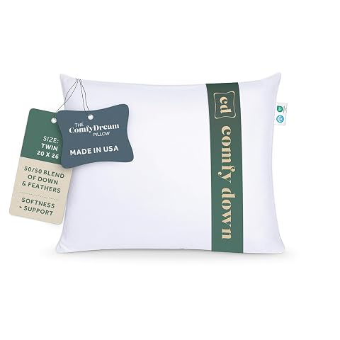 ComfyDown 50 50 Down Feather Blend ComfyDream Bed Pillow for Sleeping Egyptian Cotton Cover Made in USA Twin
