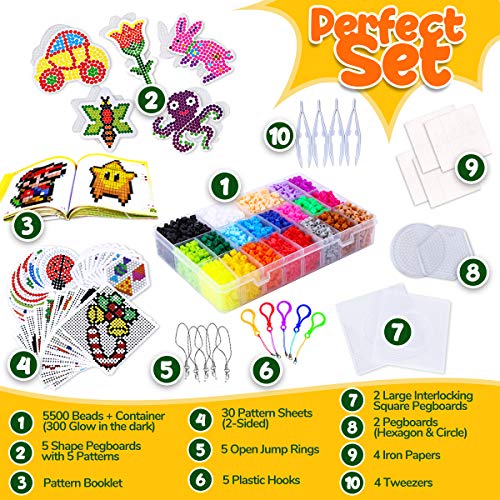 Goody King 5500 Pcs+ Arts And Crafts Fuse Beads Kit For Kids With Instruction - 5Mm Pixel Art Melty Plastic Beads Set With 111 Patterns, 21 Assorted Colors Plus - School Teens Kids Age 5 6 7 8 #TOP1
