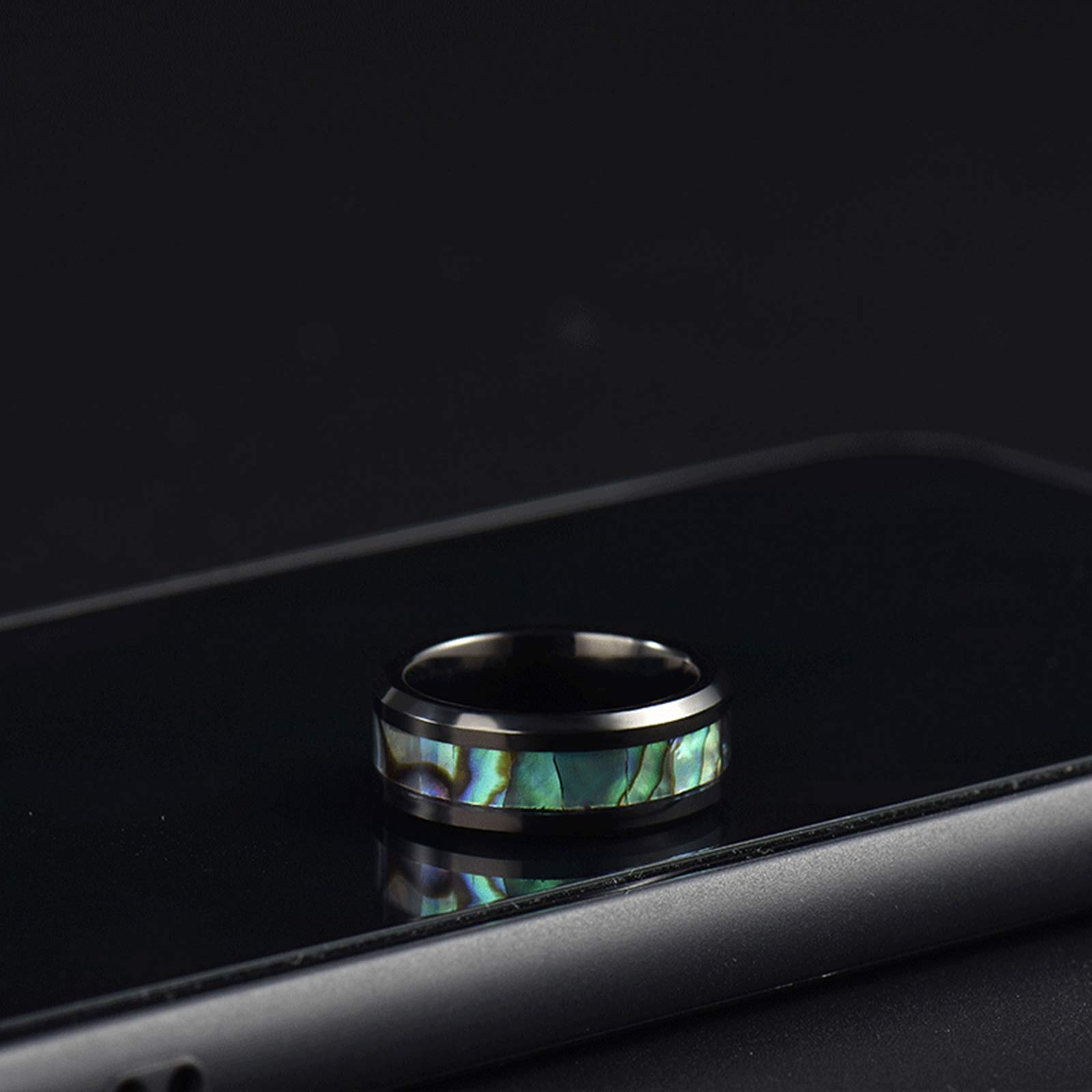 Gualiy Colgante anillo de tungsteno, collar de pareja 8 mm negro anillo incrustado de color concha collar