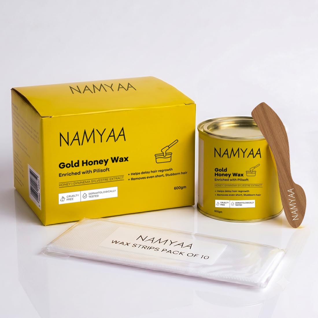 Namyaa Gold Honey Hair Removal Wax (With Knife & Strips) | Painless Wax For Removing Tan, Dead Skin From Legs, Arms, Underarms | Gold Sheen Wax For Women | Suitable For All Skin Types-image-8