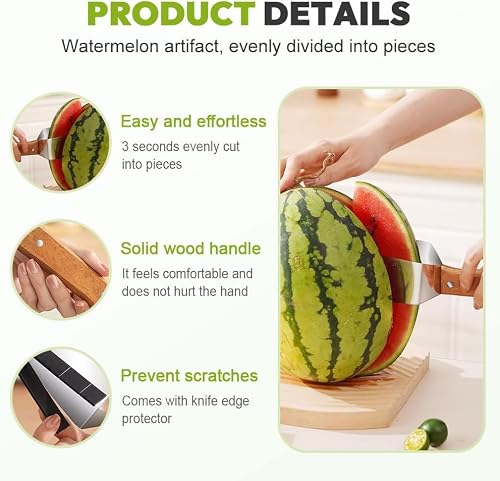 Miniatura 5 de Cortador Triangular Sandía,Cortador Sandía Acero Inoxidable, Herramienta Para Cortar Sandía Con Mango Madera Para Sandías, Melones, Melón Verde Y Más 3 Pcs