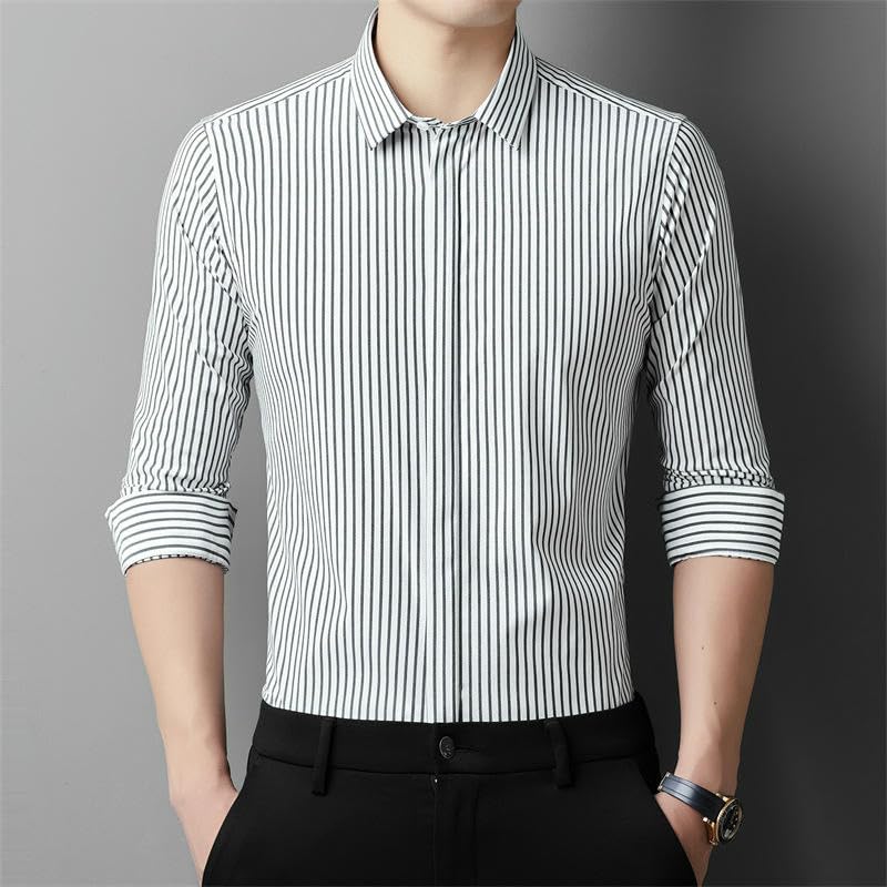 Chemise homme manches longues style coréen coupe ajustée rayée - 3