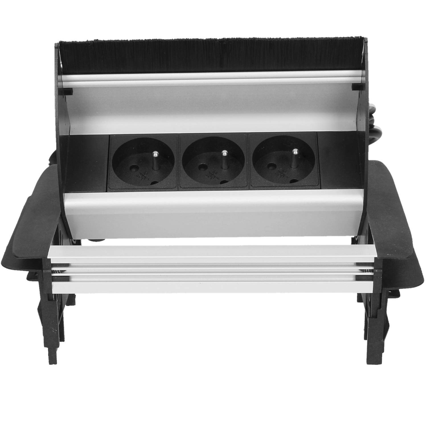 Orno Bloc Prise Encastrable Plan de Travail, 3 Prises 3680W, Longueur de Câble: 1,8m (sans USB) Argent/Noir