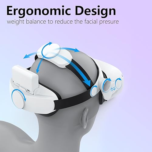 Miniatura 5 de Correa de cabeza VR para Meta Quest 2, con batería reemplazable de 7000 mAh que se extiende 4 horas de reproducción, correa de cabeza para mayor