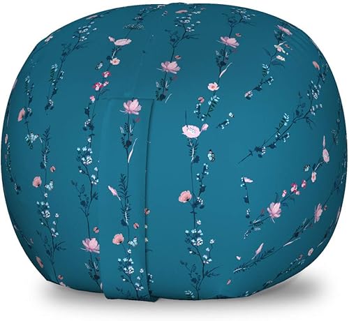 Miniatura 4 de Ambesonne Bolsa de juguetes de almacenamiento floral, flores y hojas con impresión rítmica delicada, organizador de animales de peluche, bolsa