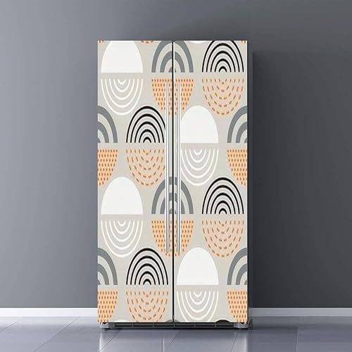 Juego de envolturas de vinilo autoadhesivas para refrigerador con diseño geométrico retro de mediados de siglo, mural para puerta, adhesivo
