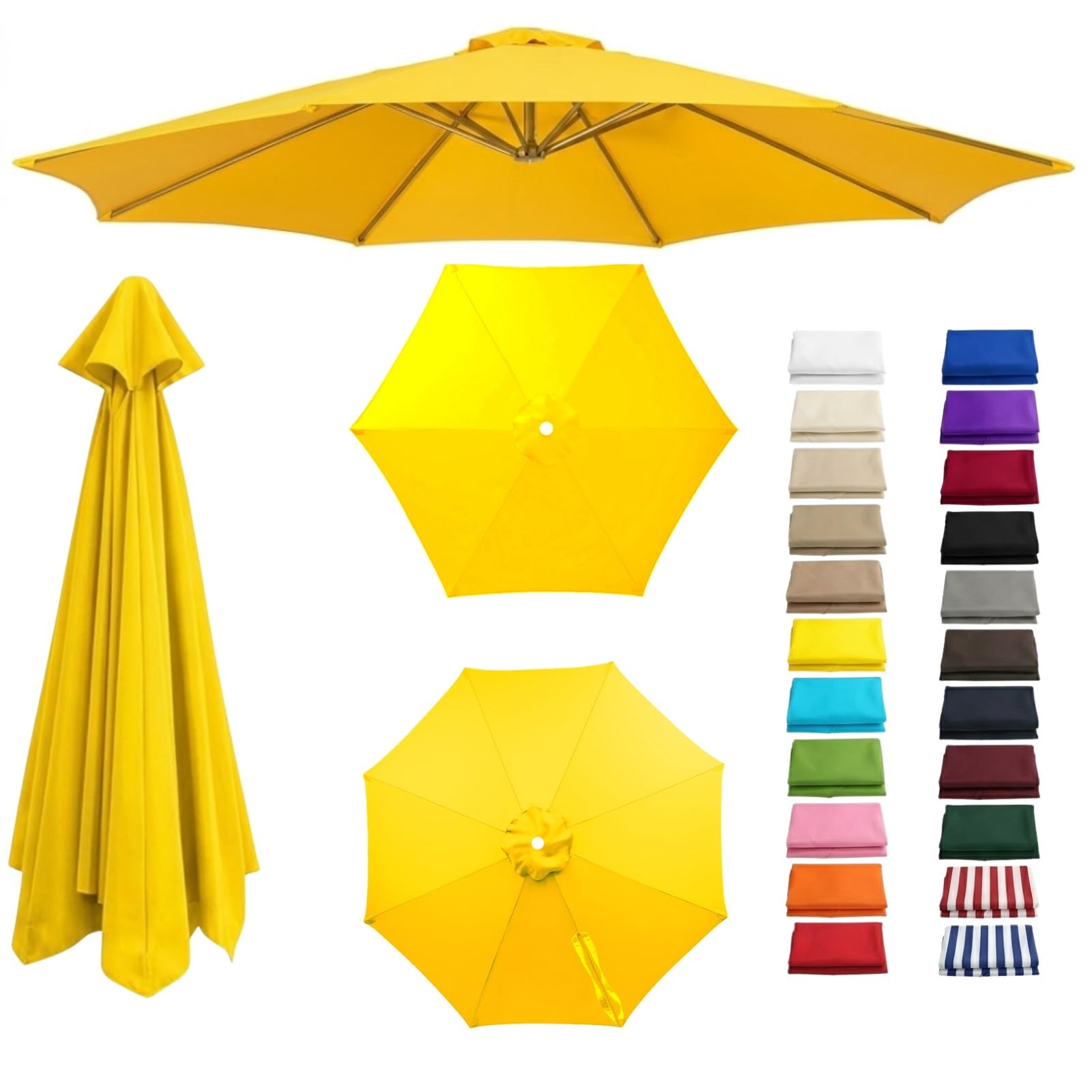 Patio Umbrella Replacement Cover for Cantilever Sunshade 6/8 Arms, 2.0m 2.5m 2.8m 3.3m 4.0m Garden Parasol Canopy Fabric Waterproof, Umbrella Replacement Cover(Yellow,6-RIBS-8.2FT/2.50m)