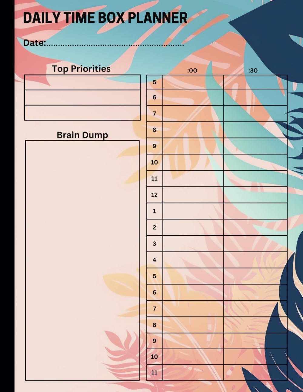 Tropical Leaves Undated Daily Time Box Planner