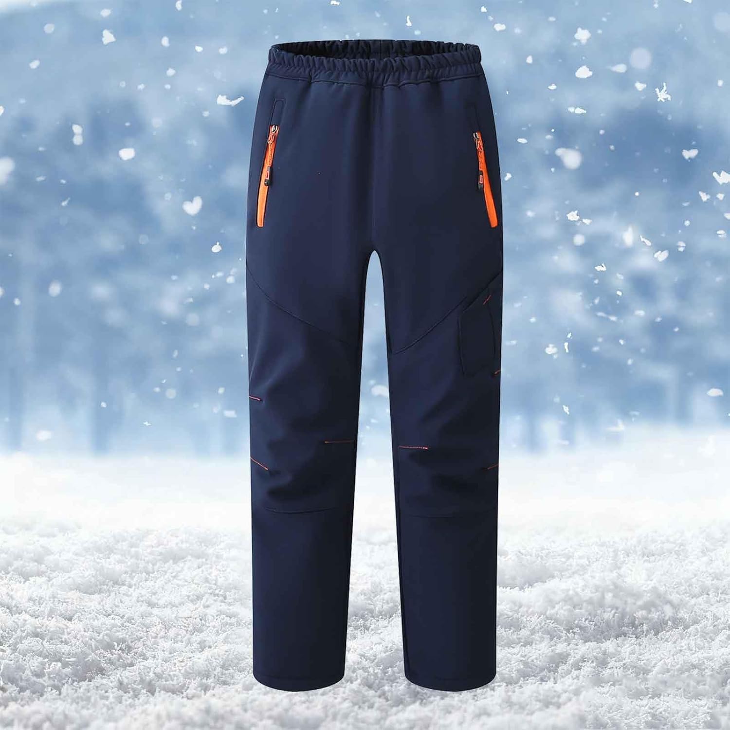 Kid Snow Pants Waterproof Windproof Outdoor Hiking Pant Elastic Waist Warm Insulated Trousers With Zippered Pocket