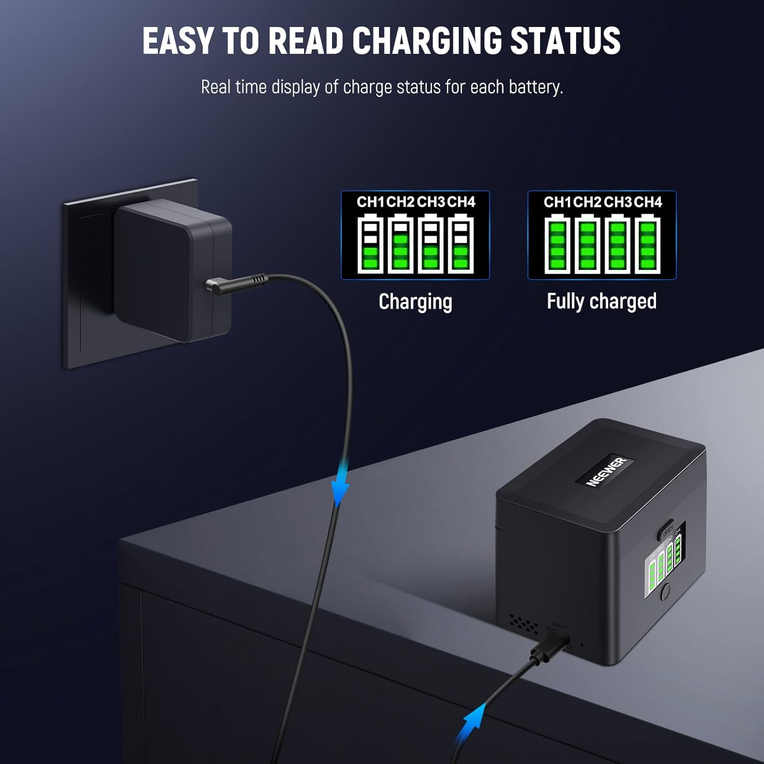 NEEWER NW-ZP4 2in1 Four Channel USB Camera Battery Charger for NP-FZ100&LP-E6, 40W Fast Charging with PD 45W Charger Compatible with Sony A6700 A7III FX3 FX30 A7IV Canon EOS R5 Mark II 6D/II 5D/III 5D