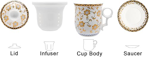 Miniatura 2 de Taza de té de porcelana con tapa de infusor y juegos de platillo, taza de té de cerámica china Jingdezhen, taza de té de hojas sueltas para oficina
