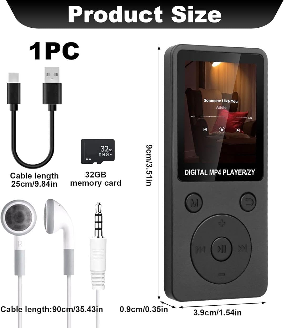 32GB Lecteur MP3 Bluetooth 5.3 avec Haut-Parleur Intégré, Baladeur Portable HiFi sans Perte 70H Autonomie, MP3 Sport avec Radio FM, Écran 1,8 Pouces, Extension Carte TF 128Go, Lecteur Musical Léger