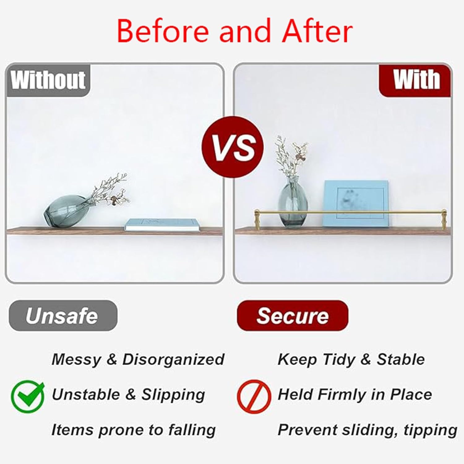 Home Brass Shelf Rail, 20-97cm Gold Shelf Guardrail Set, Customizable Tipping Rail Bar, Easy Installation for Bookshelf, Shoe Racks, Kitchen Cabinets(A,32 in/81 cm)