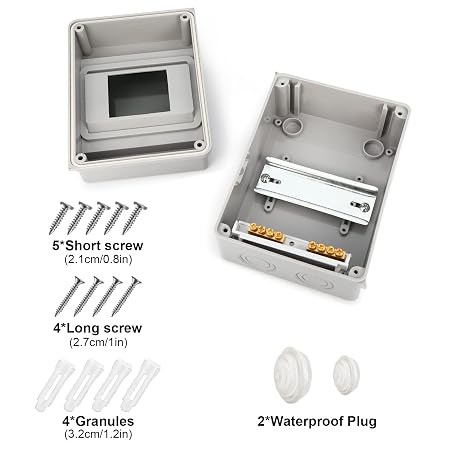 Surface-Mounted Distribution Box IP65 Fuse Box Surface-Mounted 1 Row for 5 Modules Surface-Mounted Distribution Surface-Mounted with Brass Terminals for Garden or Outdoor Areas Villas Charging