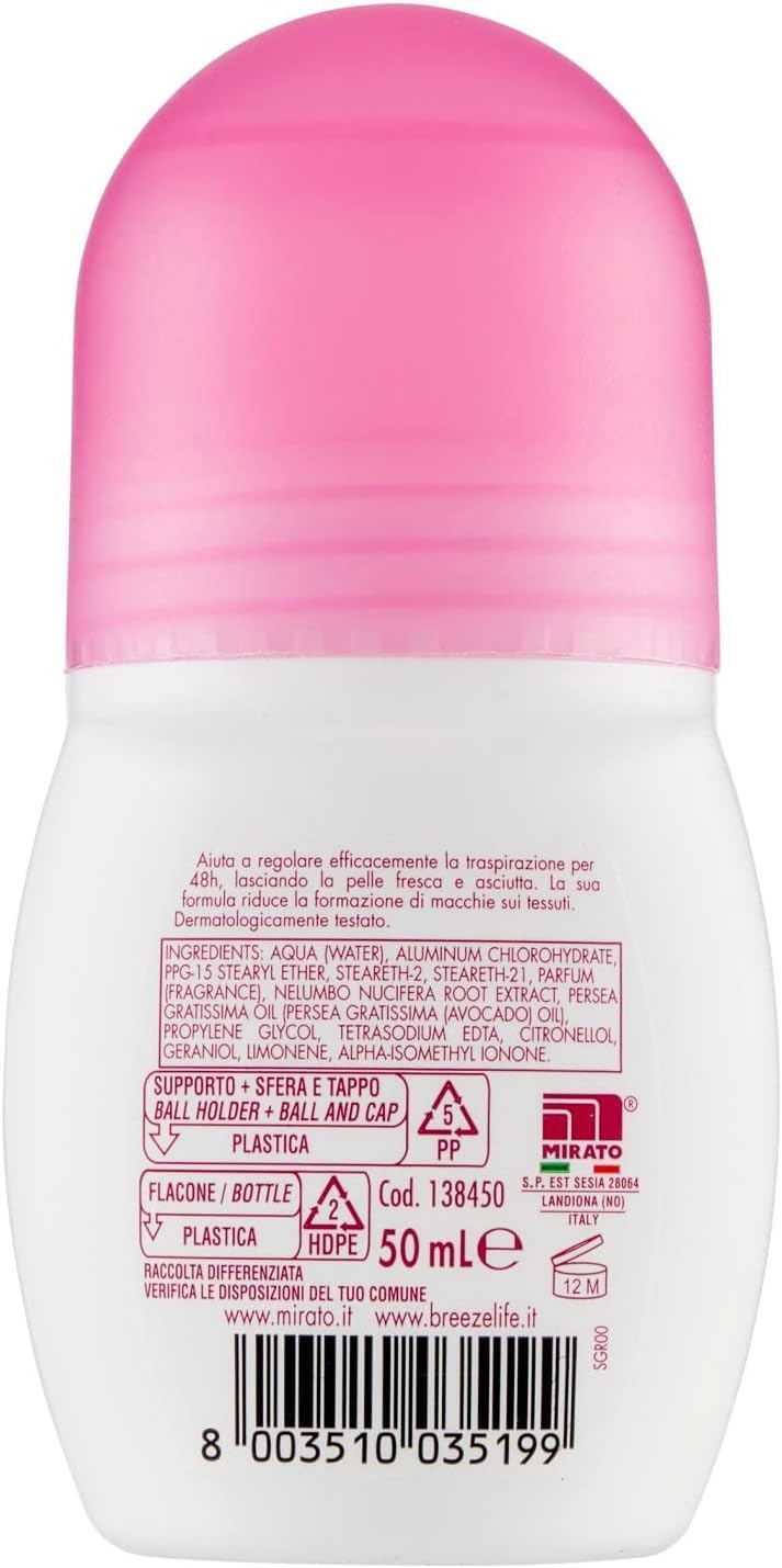 12 x Breeze PerfectBeauty Deodorant Roll-On 50 ml + 1 Packung Talkum Felce Azzurra gratis, Beutel mit 100 g