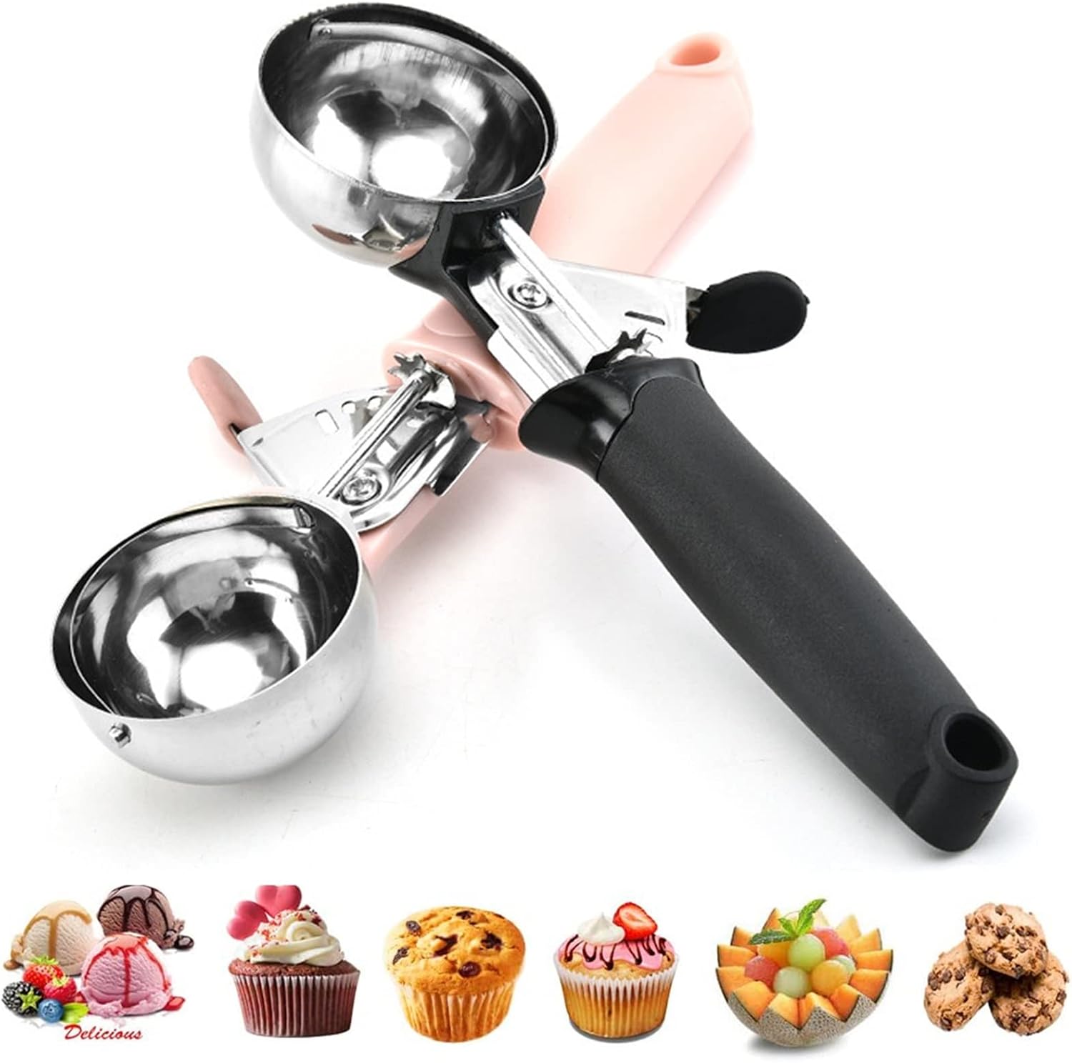 Ice Cream Scoops, 2-Pack Stainless Steel Non-Stick Ice Cream Scoops, Can Be Used to Make Ice Cream, Yogurt, Cookie Dough, Meat, Fruit Ice Balls, Kitchen Tools, Watermelon