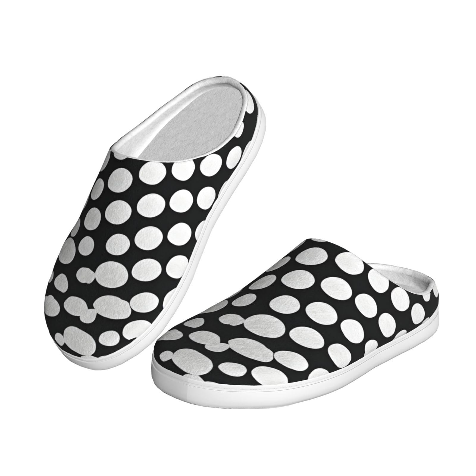 Nero Bianco Polka Dots Pattern Stampa Adulto TPR Pantofole Lavabile per Uomo e Donna Traspirante e Accogliente Scarpe invernali
