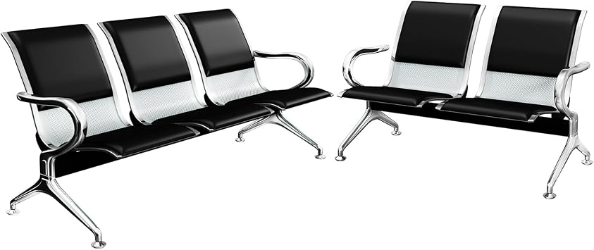 KINTNESS Guest Reception Chairs for Airport Waiting Room Office Chairs Salon Barber Bank Hall Room Conference Airport with Black Leather Cushion 5 Seat Bench Furniture