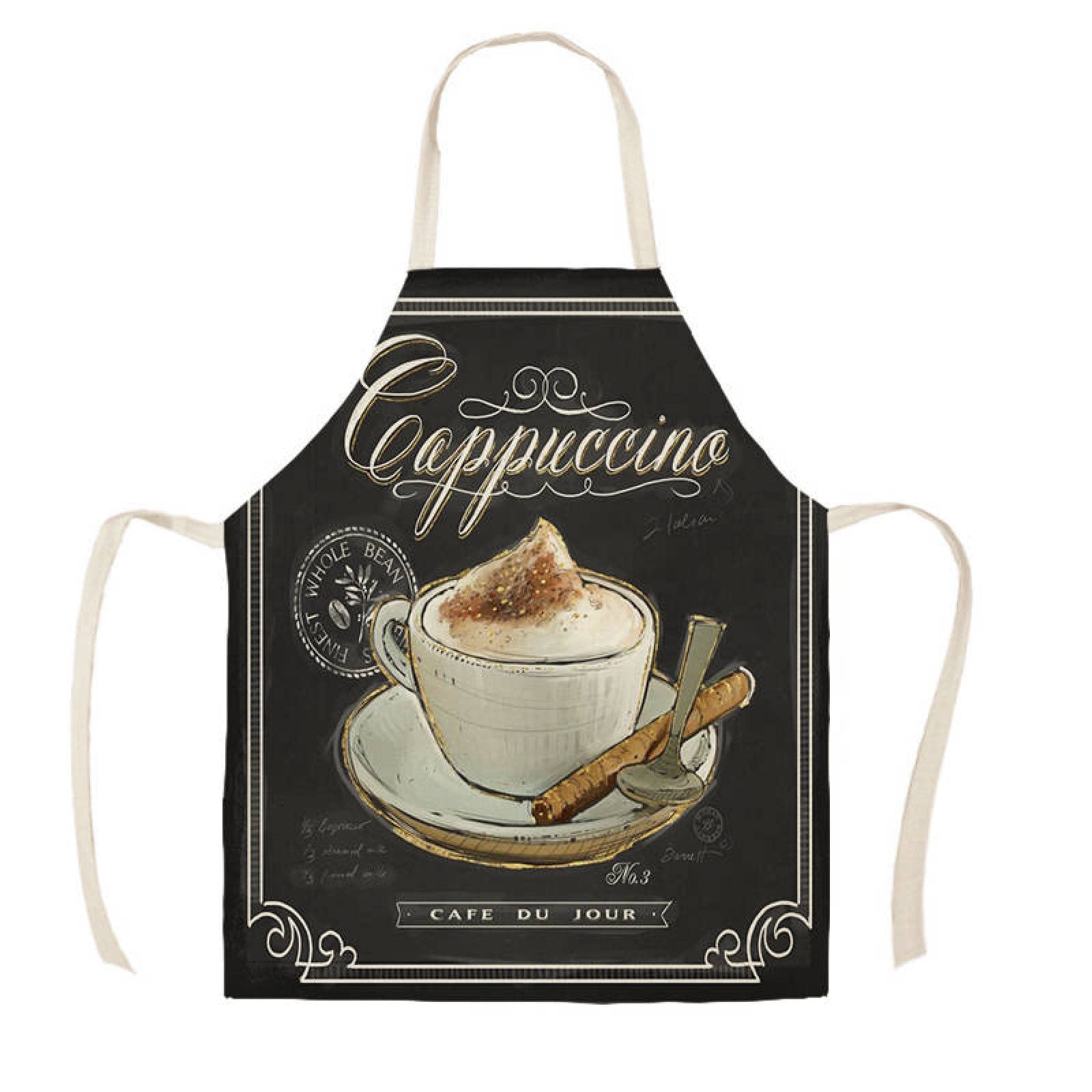 Taza De Café Delantal Impreso Delantal De Limpieza Del Hogar Delantal Sin Mangas Cocina Anti-aceite Anti-incrustante Delantal De Lino Cafetería Restaurante Camarero Uniforme De Trabajo