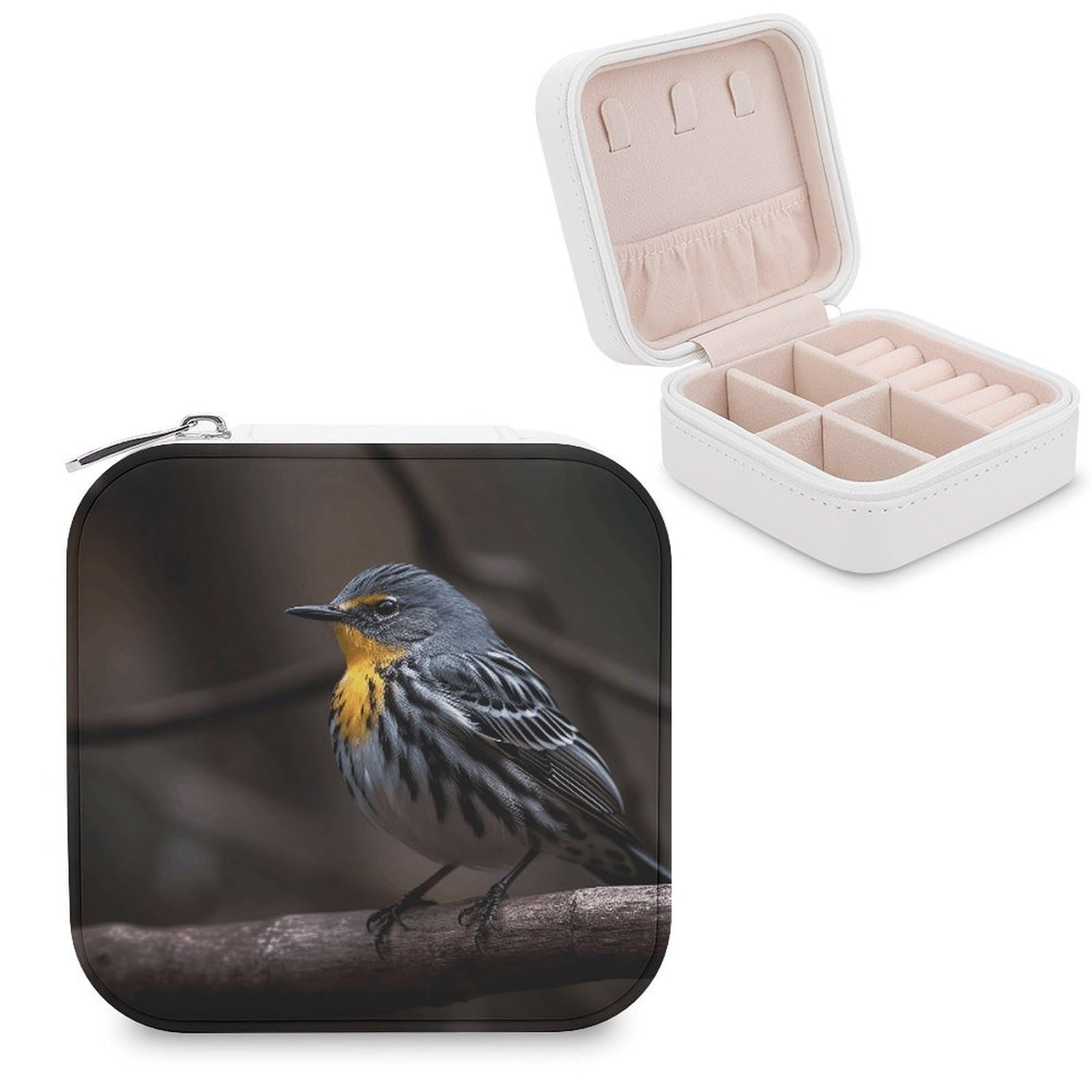 VstaDank Bird Sitting on Branch Jewelry Box Portable Mini Travel Case Display Storage Holder Boxes PU Leather Small Jewelry Organizer for Women for Stud Earrings Rings Necklaces Bracelets