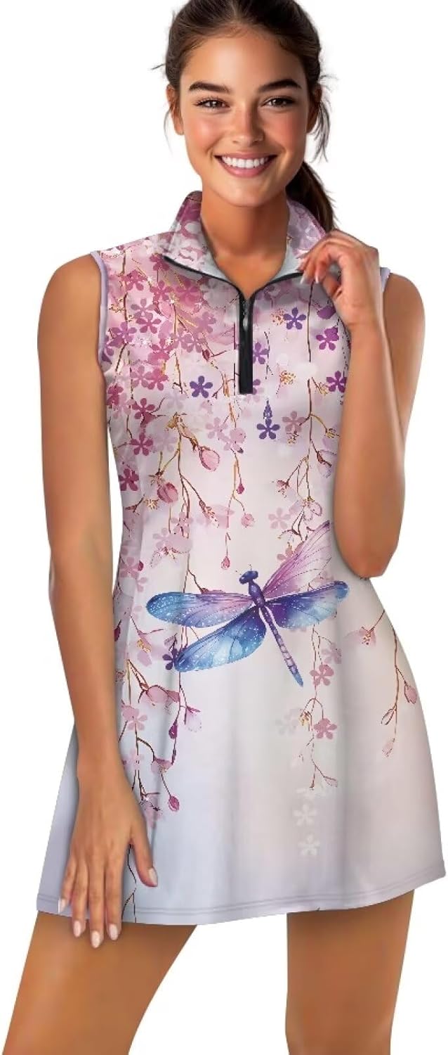 Tennis Dress for Women with Shorts Athletic Dress with Pockets 2Pcs Half Zip Up Plus Size Breathable Golf Dress