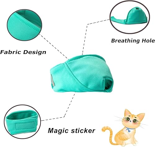 Miniatura 4 de Bozal para gatos con malla transpirable, bozal protector bucal para evitar mordeduras, masticar, aseo, antiarañazos (L, verde)