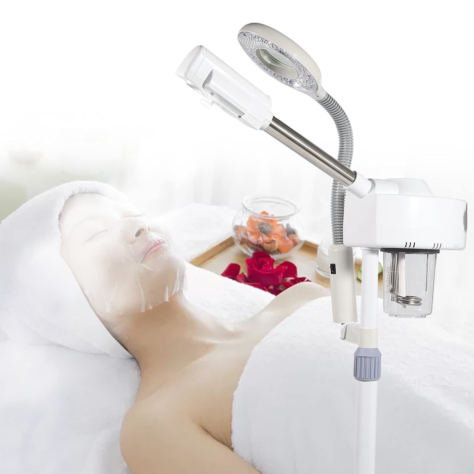 Vaporizador facial 2 en 1, 750 W, 220 V, 360 °, lupa giratoria, vaporizador para sauna facial, humidificador para casa y salón de belleza, estudio de belleza