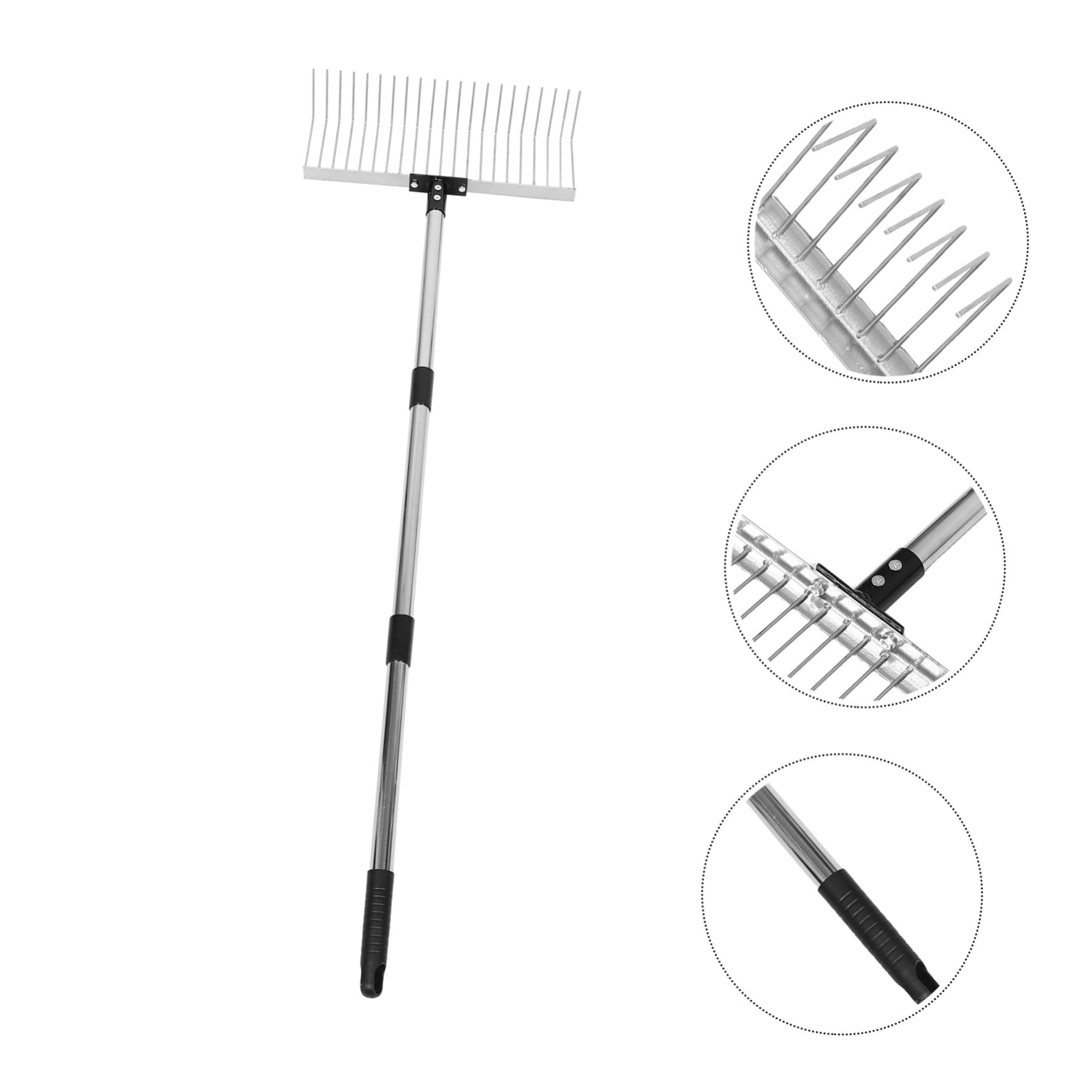 Alasum Metall Laubrechen aus Edelstahl mit 21 Zähnen Robuster Bodenrechen für Gartenbau Heavy Duty Design Verstellbar für Laub und Gras im Garten