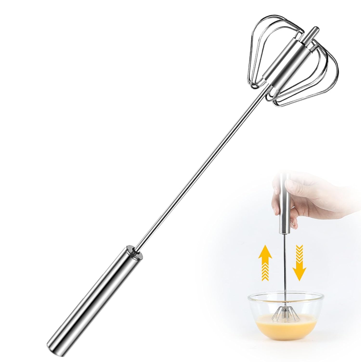 Stainless Steel Semi-Automatic Whisk 2024 New Stainless Steel Egg Whisk Hand Push Rotary Whisk Blender Hand Push Mixer