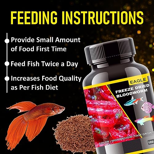 Image of VAYINATO Eagle Freeze Dried Blood Worm Fish Food 100ML (35g) | (Pack of 1) High Protein Nutritious Food for Tropical, Betta & Aquarium Fish | Suitable for All Life Stages