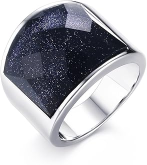 Asma Jewel House Stainless Steel Vintage Square Gemstone Blue Black Sandstone Band Ring for Men, Metal, Cubic Zirconia