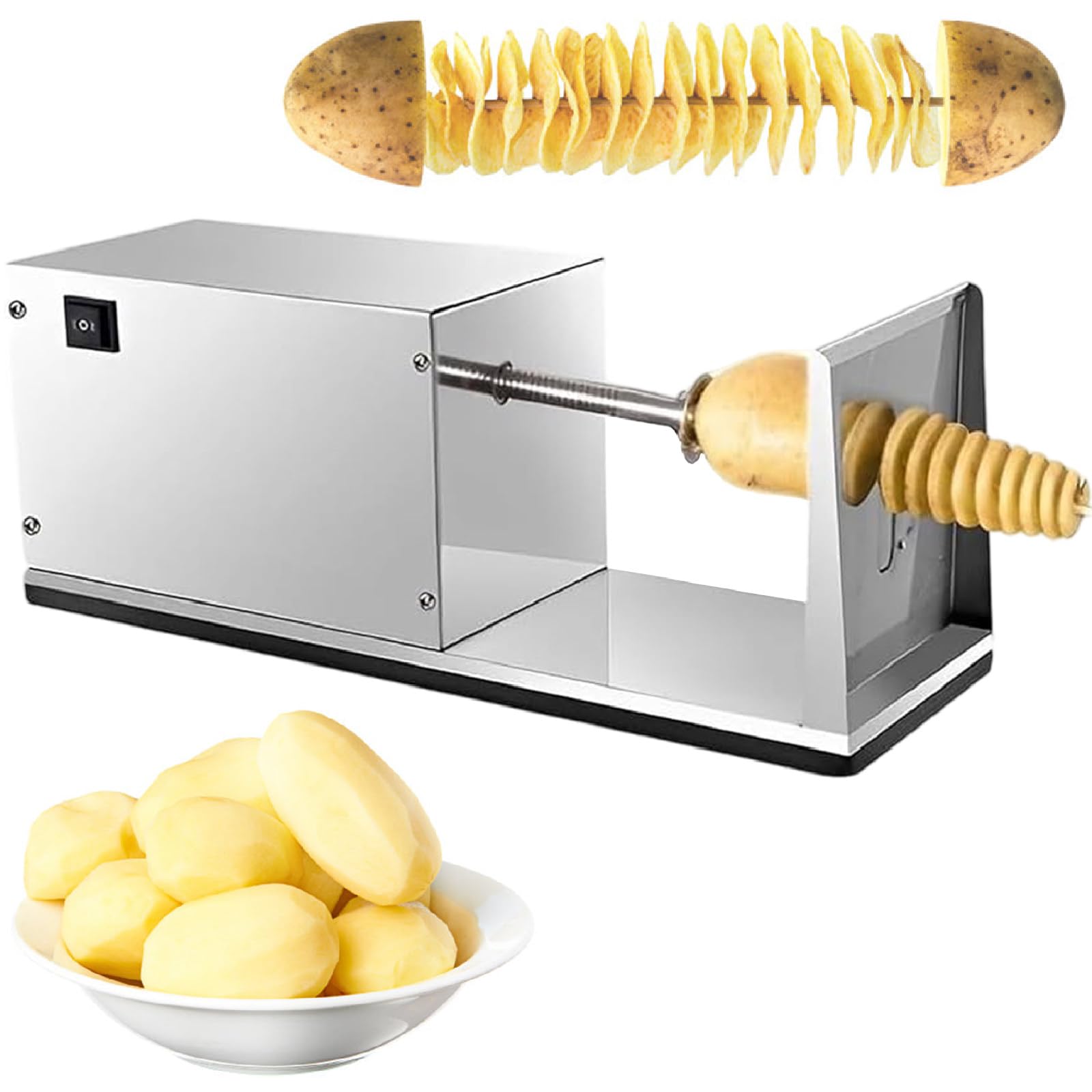 asdchZen Potato Chips Slicer, Automatic Stretch Potato Slicer, Stainless Steel Electric Potato Spiral Tower Machine For Home And Commercial