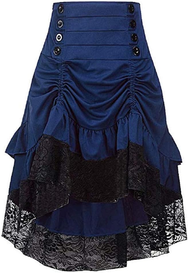 Sorrica Women's Steampunk Retro Gothic Vintage Ruffle High Low Gypsy Hippie Lace Party Skirt