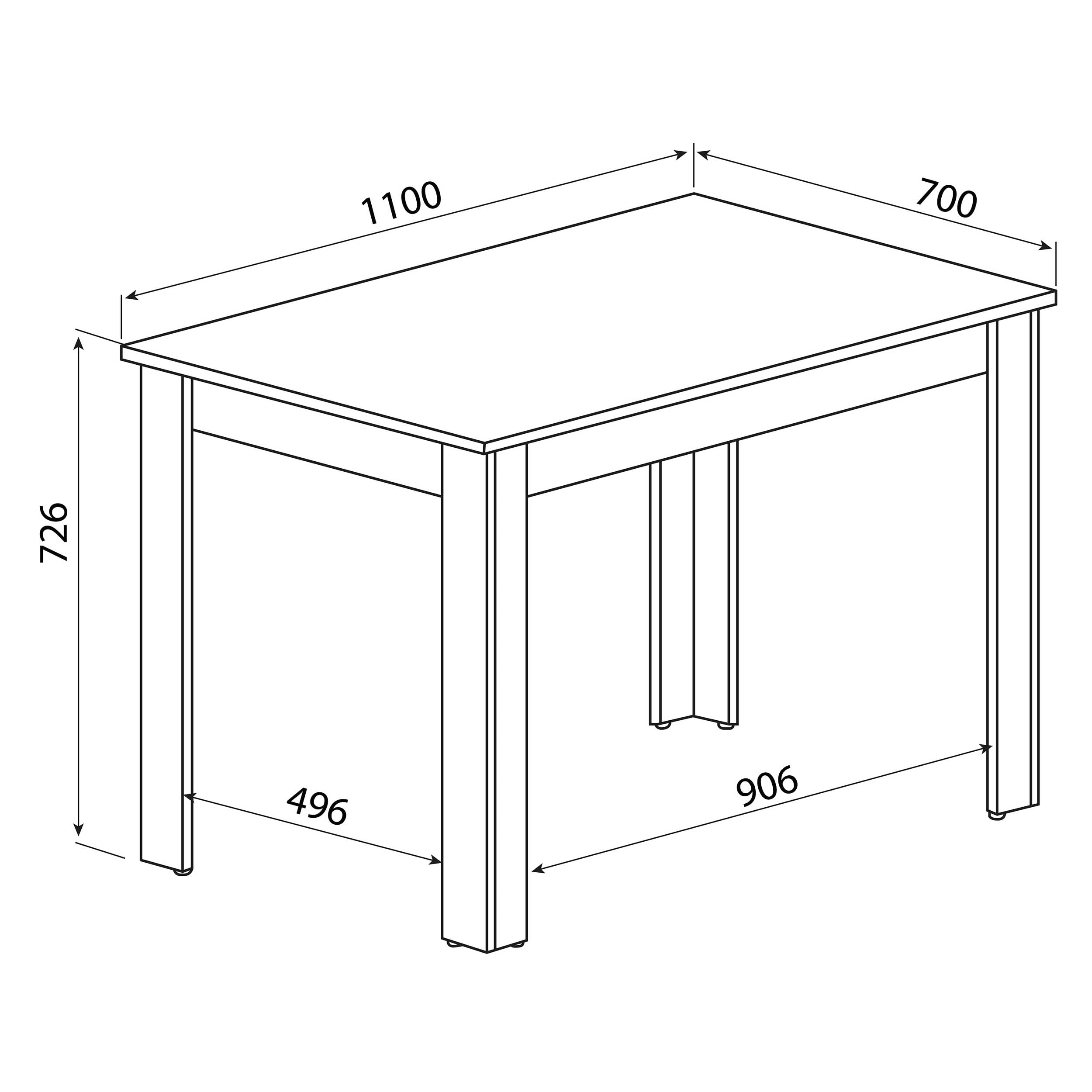Symbiosis Nice Table à diner, Noir et Béton 110x70x73,1 cm