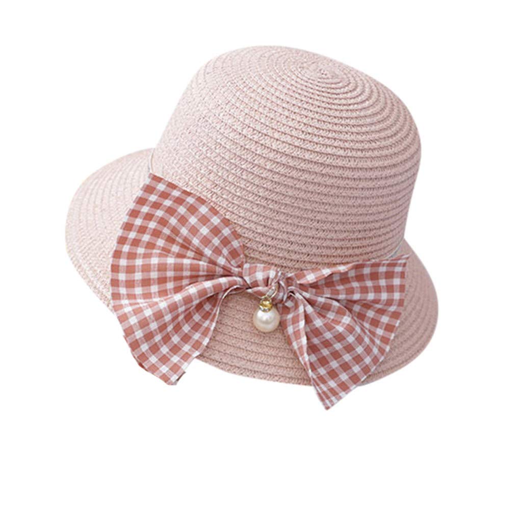 Moent Sombrero de paja de verano para niños, con lazo, protección solar, para niñas, sombrero para Pascua, fiesta de abeja, cumpleaños, regalos para el día de los niños, color rosa, 2-8 años)