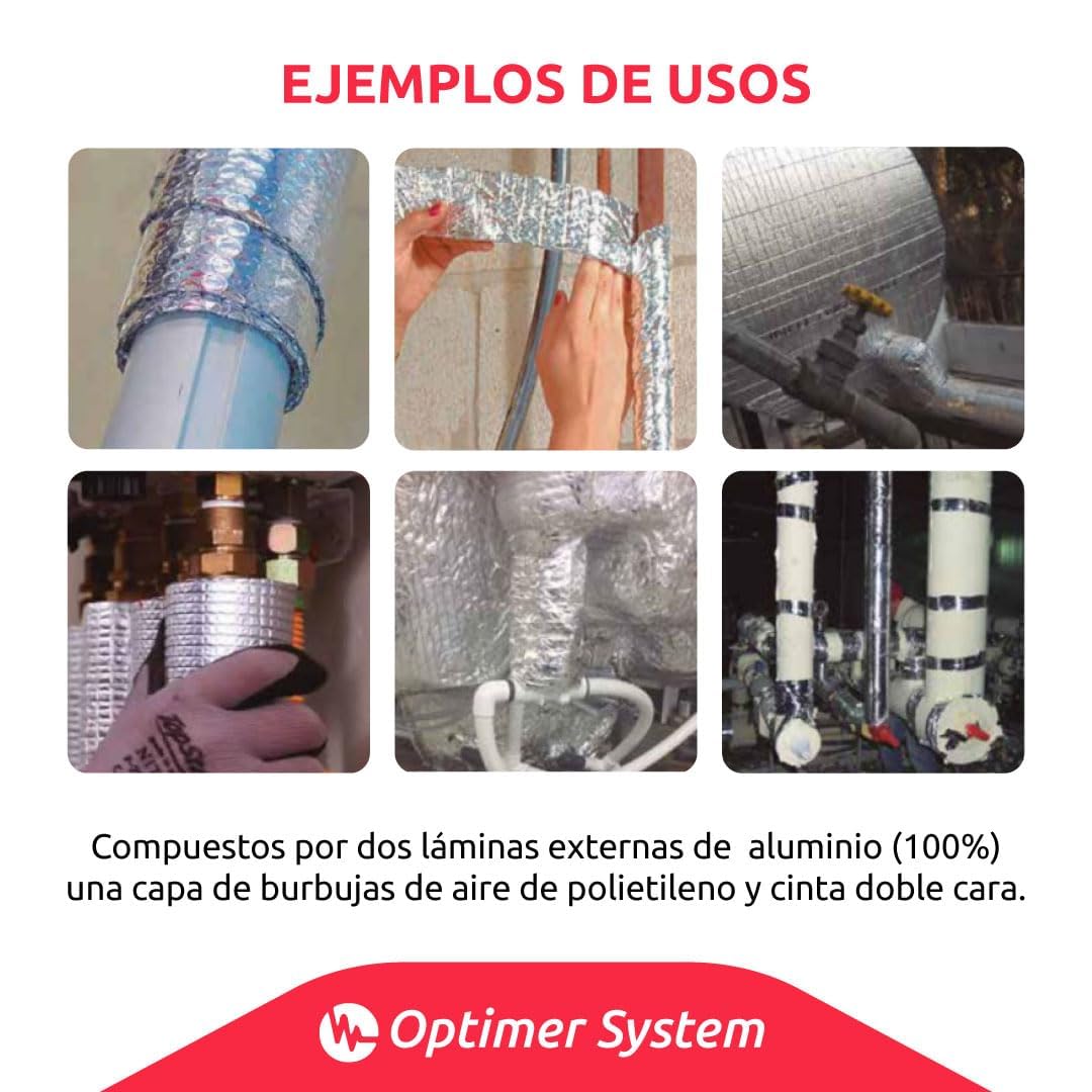 Pack Aislante Térmico para Tuberías 10x0,8 m + 2 Cintas Doble Cara | Alta Resistencia al Calor | Ideal para Tuberías, Aire Acondicionado, Calefacción y Reparaciones | Protección Congelación y Humedad
