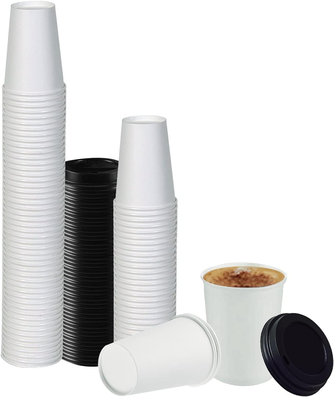 Smygoods White Disposable Paper Coffee Cups with Lids (16 OZ, 25 Count) For Hot Beverages, Tea, Espresso, Cocoa - To Go Drink Containers, Café & Office