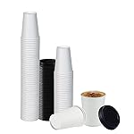 Smygoods White Original Disposable Paper Coffee Cups with Lids (16 OZ, 25 Count) For Hot Beverages, Tea, Espresso, Cocoa - To Go Drink Containers, Caf & Office