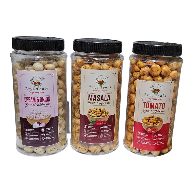 Arya Foods Cream & Onion, Masala, Tomato Makhana Masala Makhana Snacks Flavoured Healthy Crunchy and Delicious Masala Makhana (Pack of 3) Multi Colour (B0CR4B1F57) Amazon Price History, Amazon Price Tracker