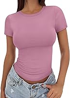 Vista 16 de Trendy Queen - Camisetas básicas para mujer, camisetas de verano, manga corta, ajustadas, linda ropa de entrenamiento para gimnasio