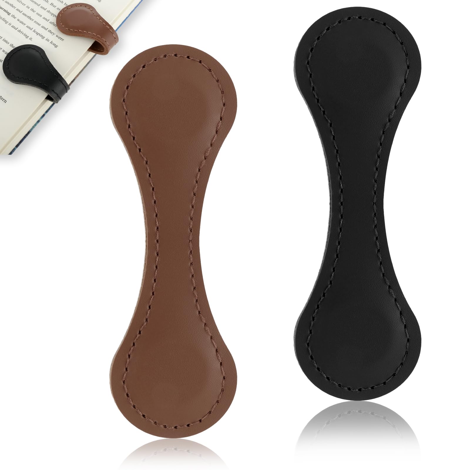 Paquete de 2 marcapáginas magnéticos de cuero, marcapáginas vintage estéticos de texto para marcapáginas, regalos para amantes de los libros, lectores, profesores, mujeres y hombres (marrón+negro)