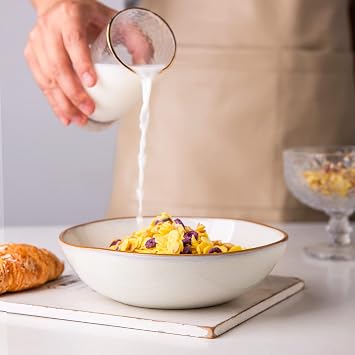 AmorArc Ceramic Cereal Bowls Set of 6, 24 oz Handmade Stoneware Bowls Set for Cereal Soup Salad Bread, Stylish Kitchen Bowls for Meal, Dishwasher & Microwave Safe, Reactive-Pearl White