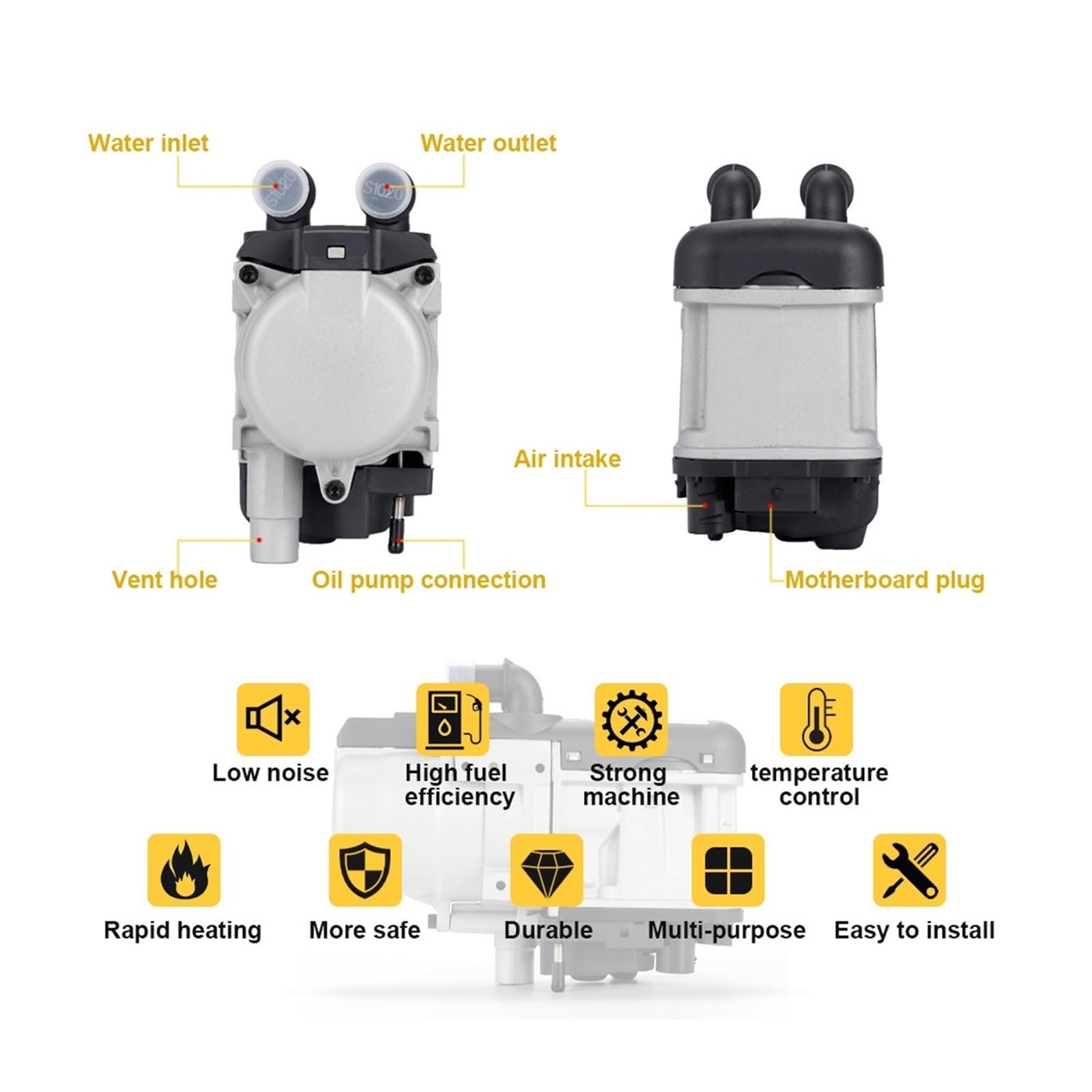 12V 6KW Podgrzewacz Paliwa Diesel Płynny Benzyny Przełącznik LCD Tłumik + Pompa Wody Urządzenie Ogrzewania Postojowego Do Ciężarówek Van Samochodów Łatwy w instalacji(One-way remote)
