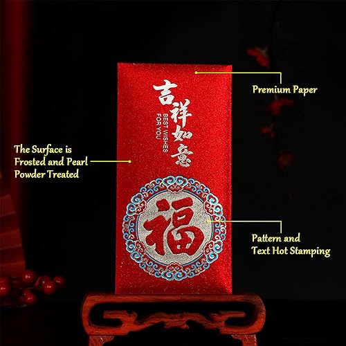 Vista 3 de 12 sobres rojos, sobres de dinero, sobres de efectivo, elemento chino, festival de primavera, dinero de bolsillo Lucky Hong Bao para cumpleaños