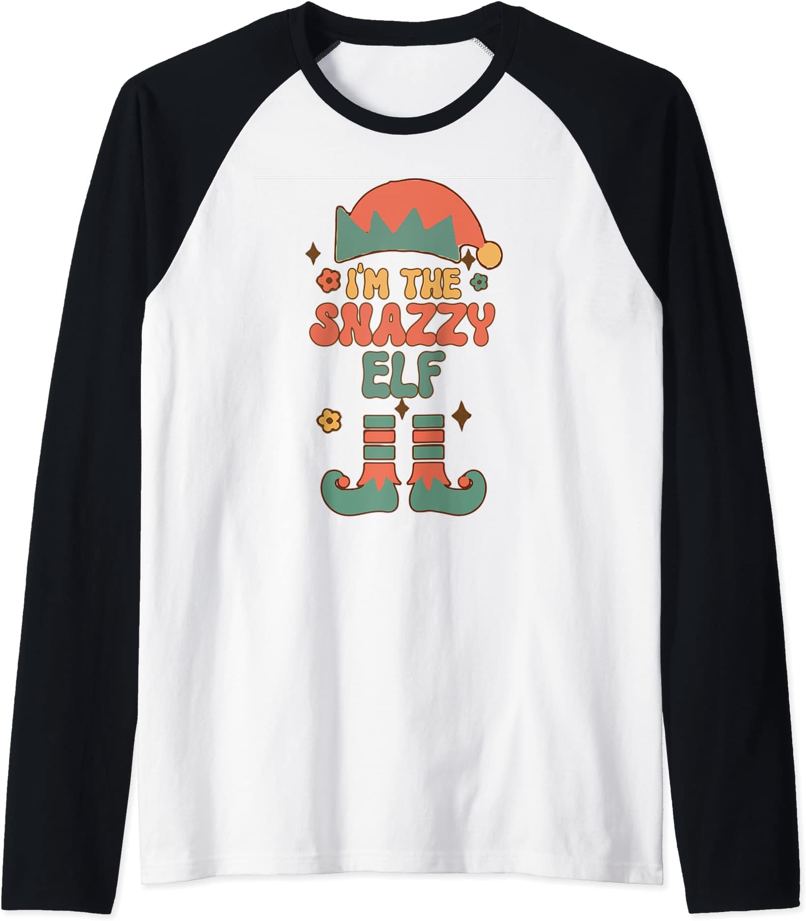 Snazzy Elf Christmas Family ApparelI'm the Snazzy Elf matching team squad groovy text Christmas Raglan Baseball Tee