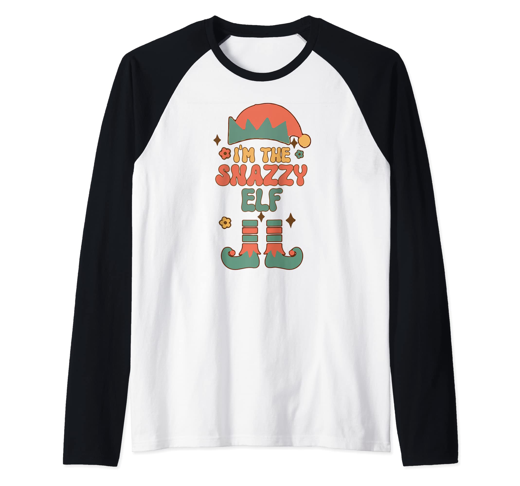 Snazzy Elf Christmas Family ApparelI'm the Snazzy Elf matching team squad groovy text Christmas Raglan Baseball Tee